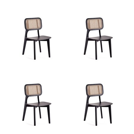 MANHATTAN COMFORT Versailles Square Dining Chair in Black and Natural Cane, Set of 4 2-DCCA01-BK